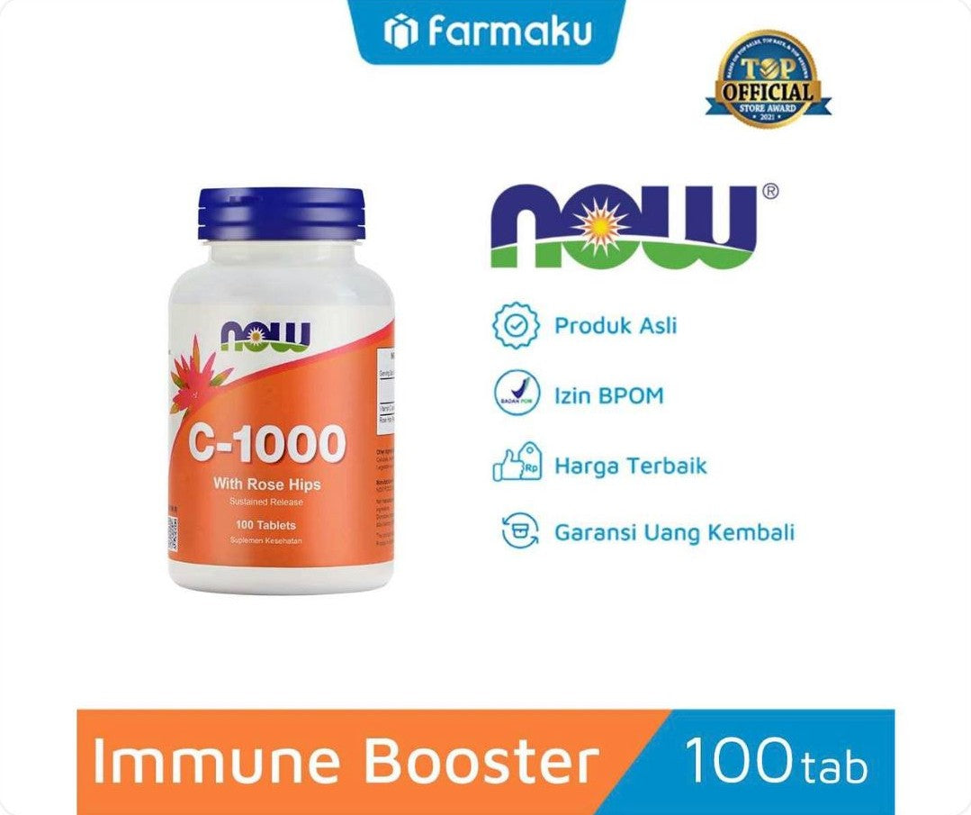 عبوة أقراص سي-1000 مع ثمار الورد من NOW Foods سعة 100 قرص