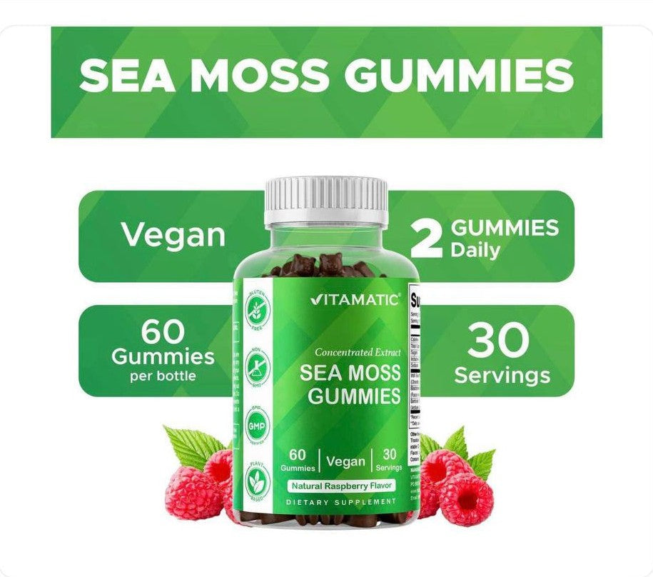 علبة حلوى طحلب البحر Sea Moss Gummies من Vitamatic سعة 60 قطعة حلوى