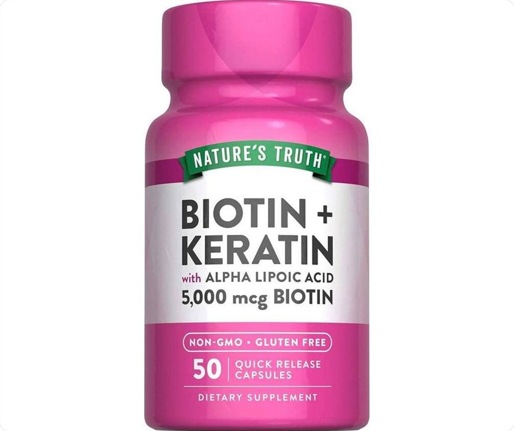 عبوة بيوتين وكيراتين من Nature's Truth تحتوي على 50 كبسولة