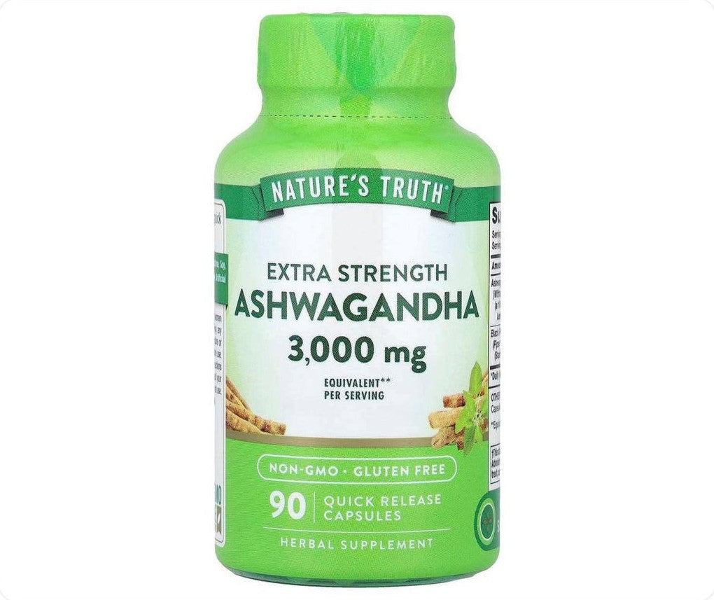 عبوة كبسولات أشواغاندا فائقة القوة 3000 ملغ من Nature's Truth تحتوي على 90 كبسولة