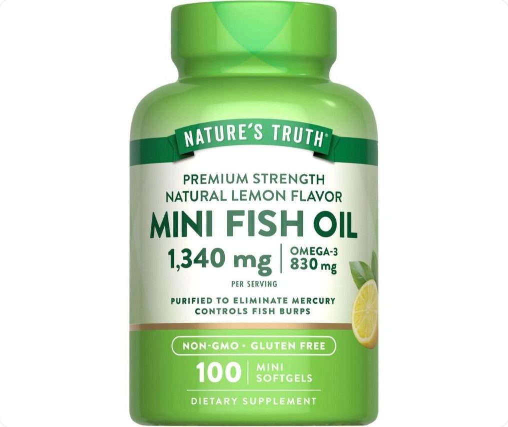 عبوة زيت سمك ميني من Nature's Truth تحتوي على 100 كبسولة هلامية صغيرة