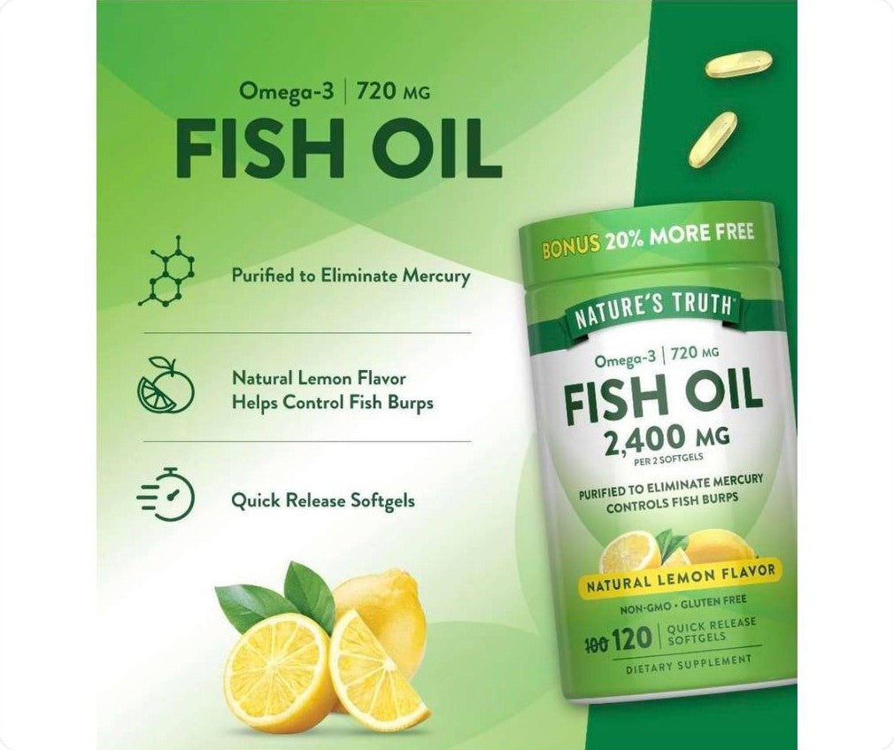 علبة مكمل غذائي زيت السمك Fish Oil من Nature's Truth بسعة 120 كبسولة هلامية