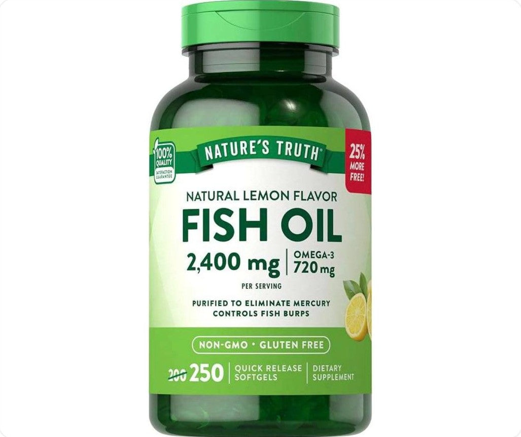 عبوة زيت السمك بنكهة الليمون الطبيعية من Nature's Truth سعة 250 كبسولة هلامية
