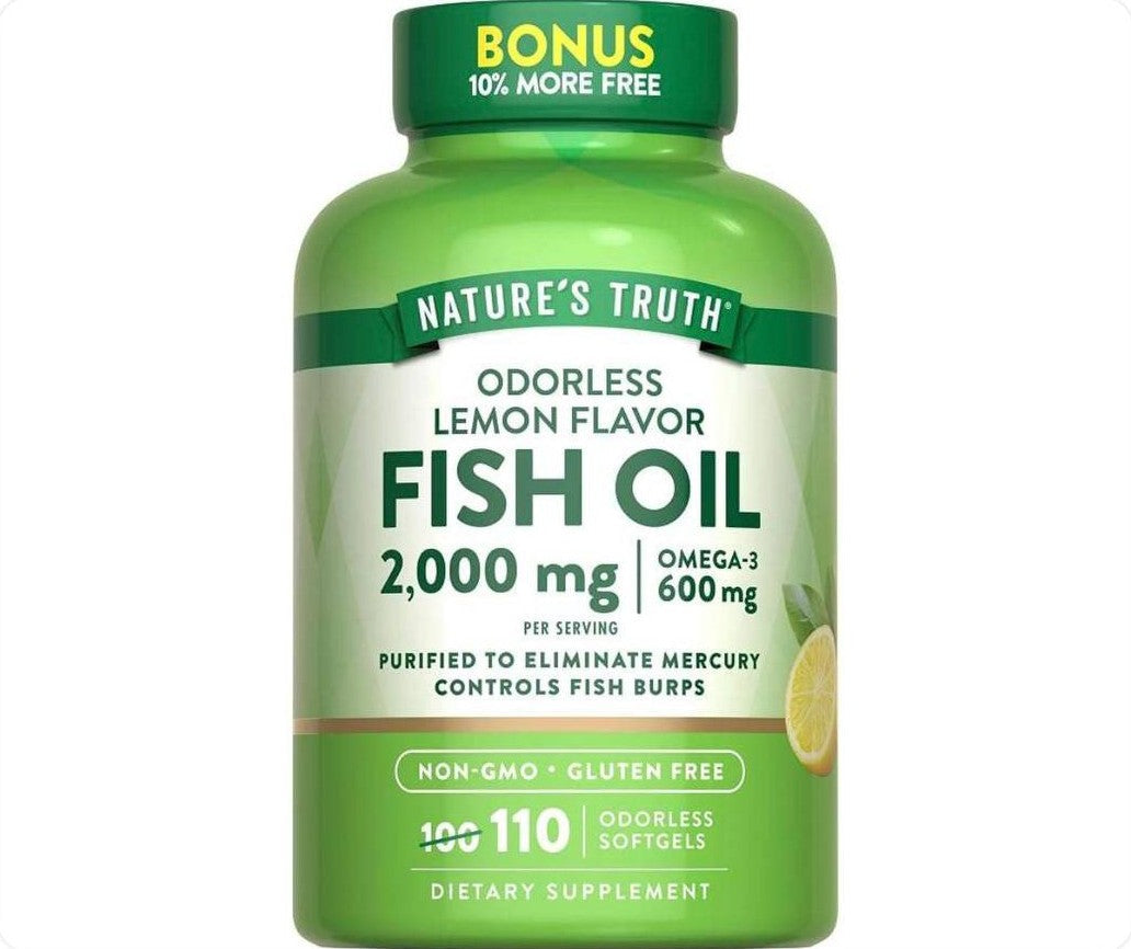 عبوة زيت السمك بنكهة الليمون من Nature's Truth تحتوي على 110 كبسولة هلامية