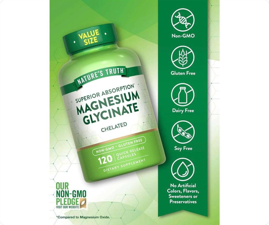 عبوة مكمل مغنيسيوم غلايسينات مخلب Nature's Truth تحتوي على 120 كبسولة