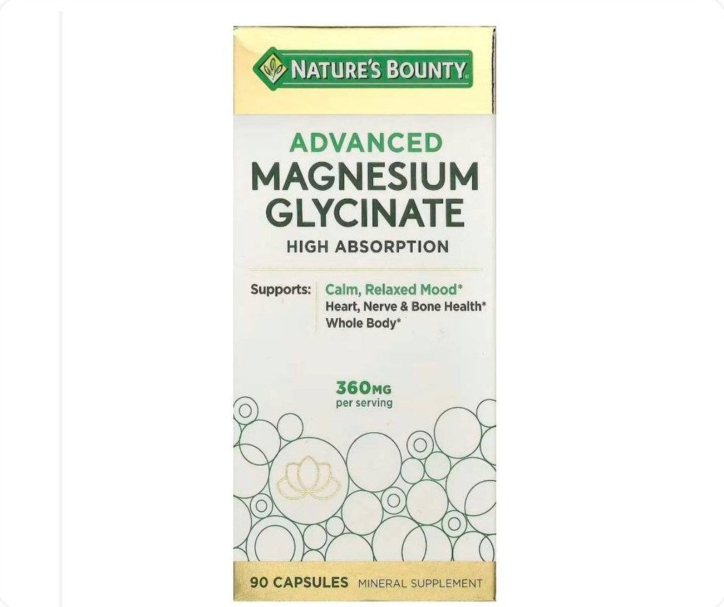 عبوة Nature's Bounty مغنيسيوم غليسينات متطور 360 ملغ 90 كبسولة
