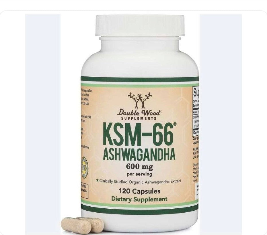 عبوة مكمل أشواغاندا KSM-66 من Double Wood Supplements سعة 120 كبسولة