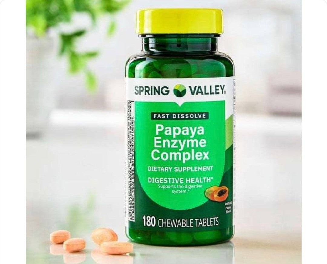 عبوة أقراص للمضغ مركب إنزيم البابايا من Spring Valley بعدد 180 قرص