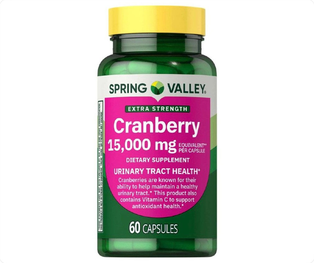 عبوة كبسولات توت بري Cranberry من Spring Valley بتركيز 15000 ملغ، 60 كبسولة