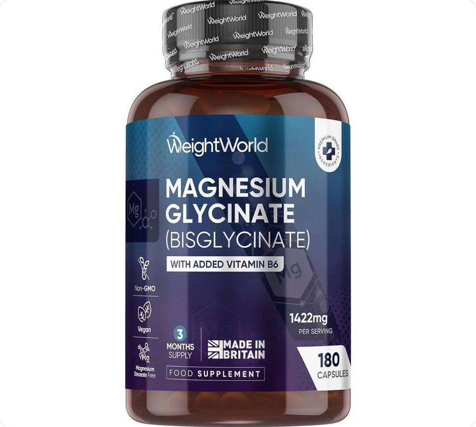 عبوة مكمل مغنيسيوم غلايسينات WeightWorld تحتوي على 180 كبسولة