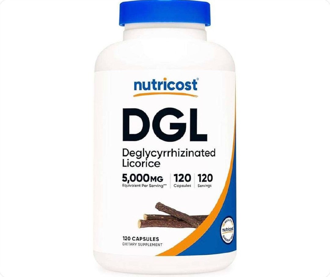 عبوة كبسولات DGL عرق السوس منزوع الجليسيريزين من Nutricost سعة 120 كبسولة