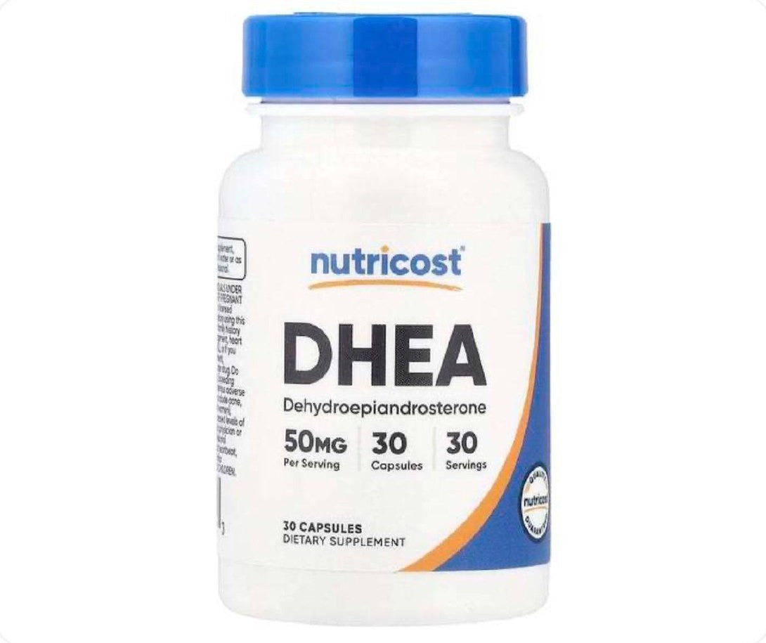 عبوة مكمل غذائي دي إتش إي إيه DHEA من Nutricost بتركيز 50 ملغ وتحتوي على 30 كبسولة