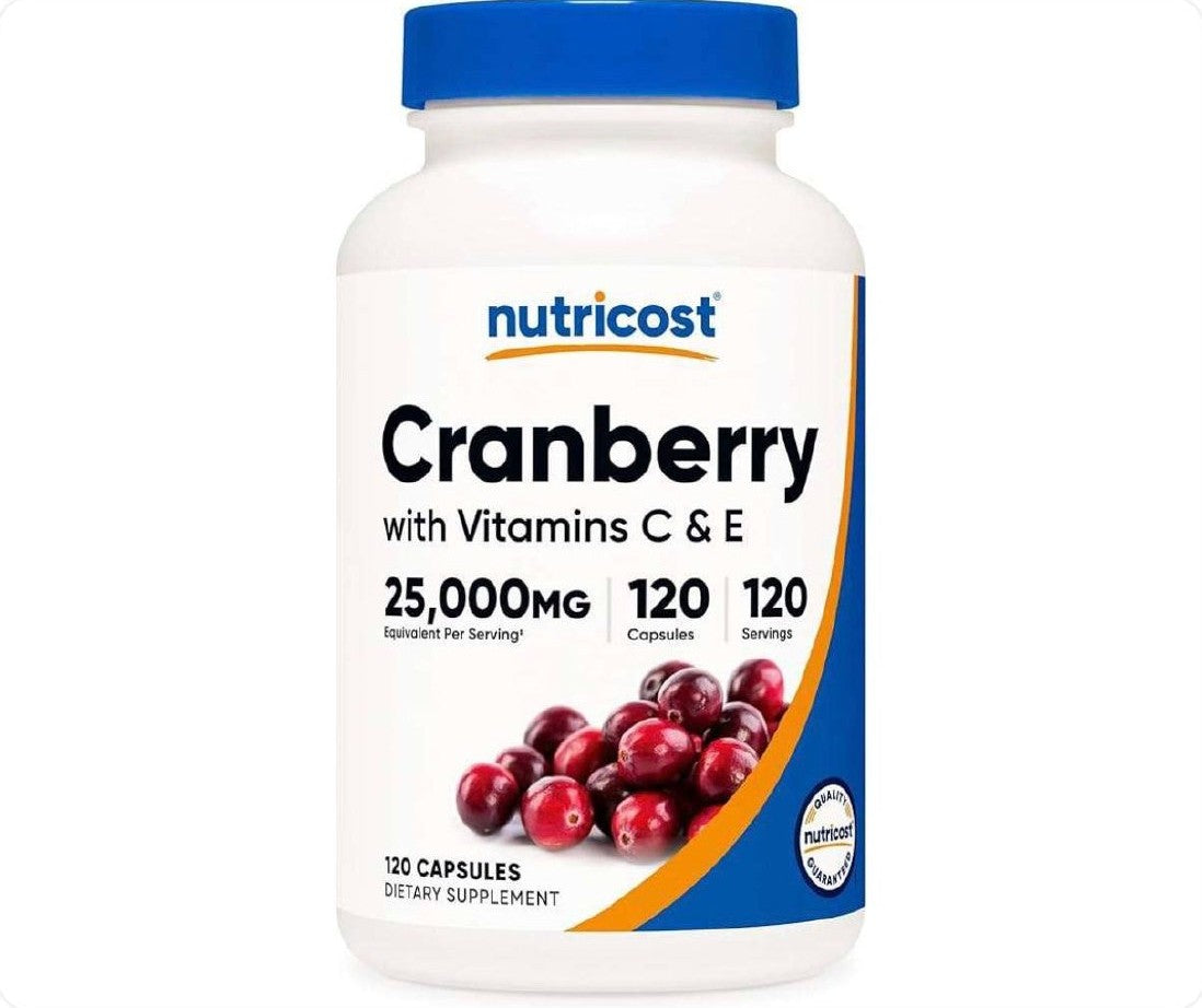 عبوة مكمل غذائي توت بري مع فيتامين C و E من Nutricost تحتوي على 120 كبسولة