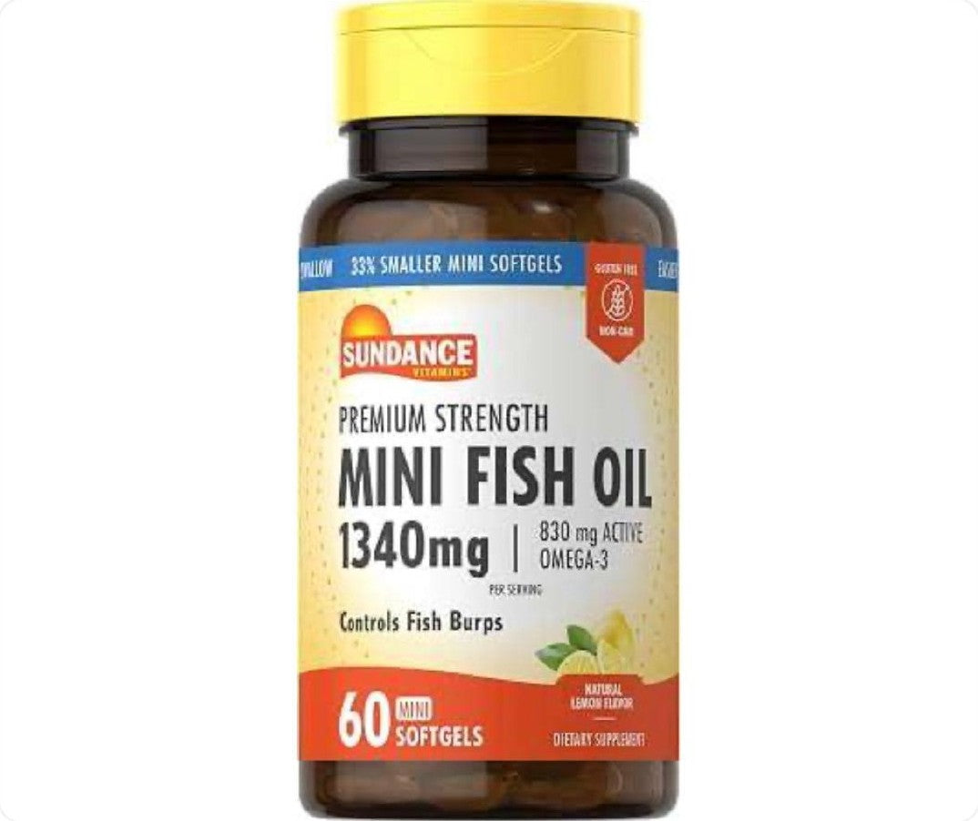عبوة Sundance Vitamins زيت السمك ميني 1340 ملغ 60 كبسولة هلامية مصغرة