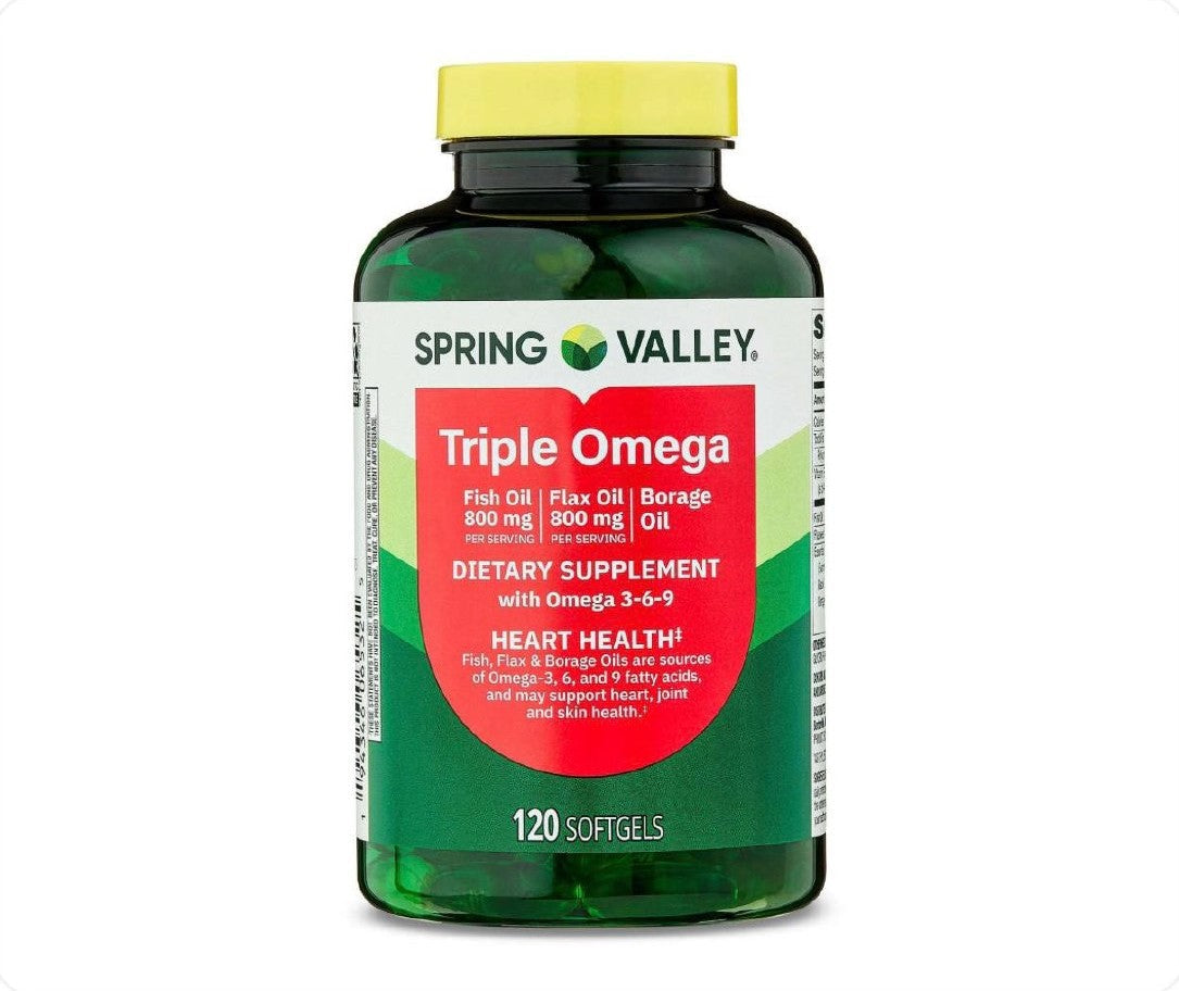 عبوة تريبل أوميغا من Spring Valley تحتوي على 120 كبسولة هلامية
