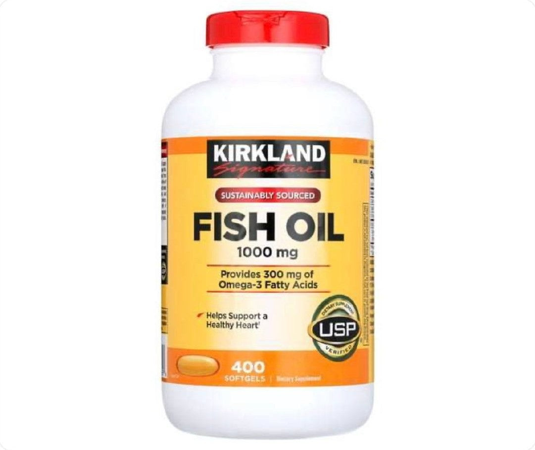 عبوة زيت السمك Fish Oil من Kirkland Signature بتركيز 1000 ملغ وعدد 400 كبسولة هلامية