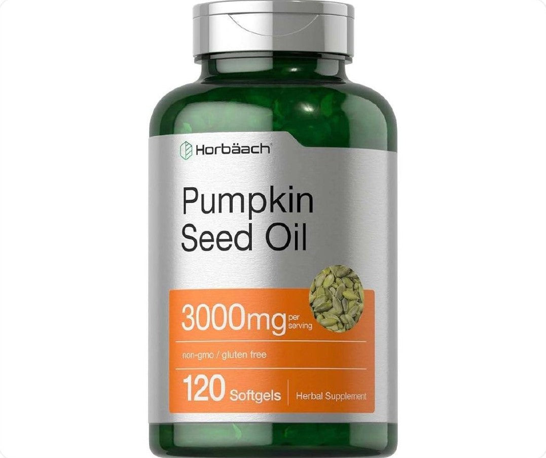 عبوة زيت بذور اليقطين Horbäach Pumpkin Seed Oil تركيز 3000 ملغ 120 كبسولة هلامية